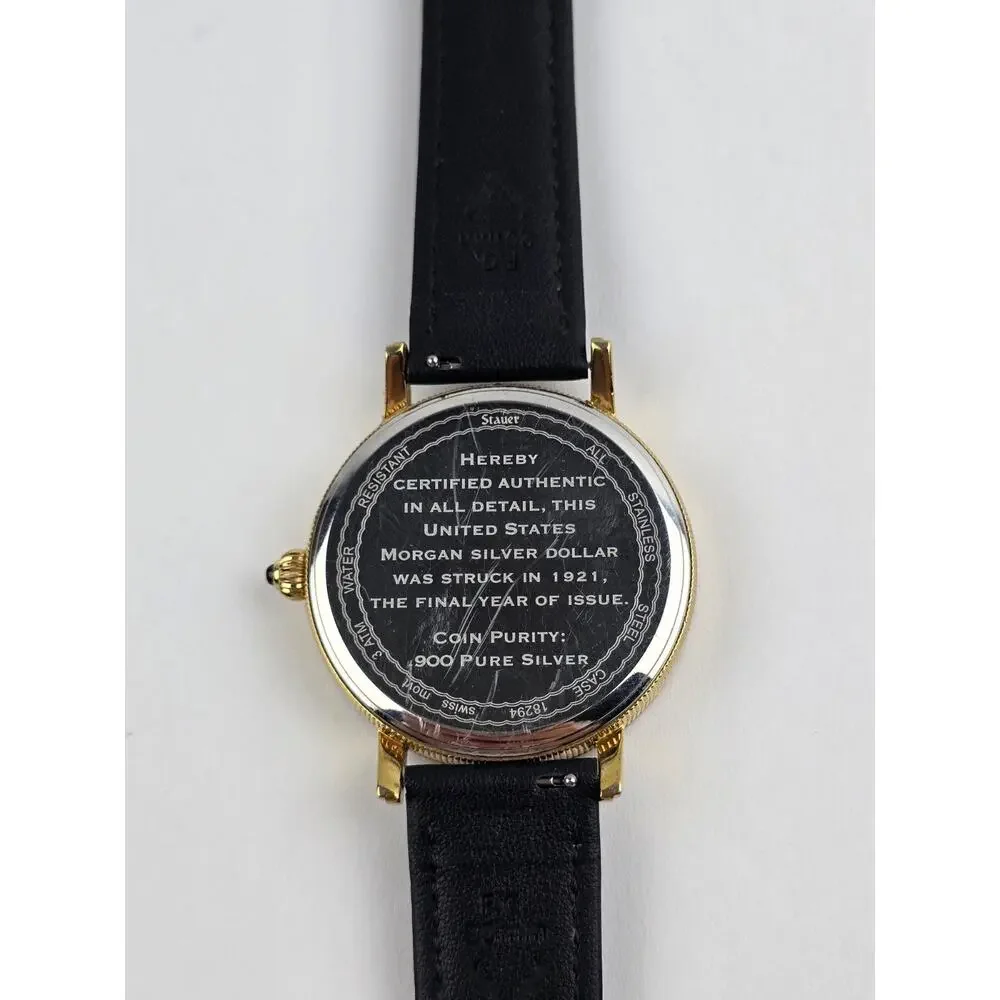 STAUER 1921 Morgan Silver Dollar 45mm Quartz Watch 18295 With Box And Paperwork